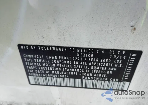 2015 Volkswagen Golf Tdi Sel 4-Door из США, поврежденный, VIN 3VWRA7AU8FM039064